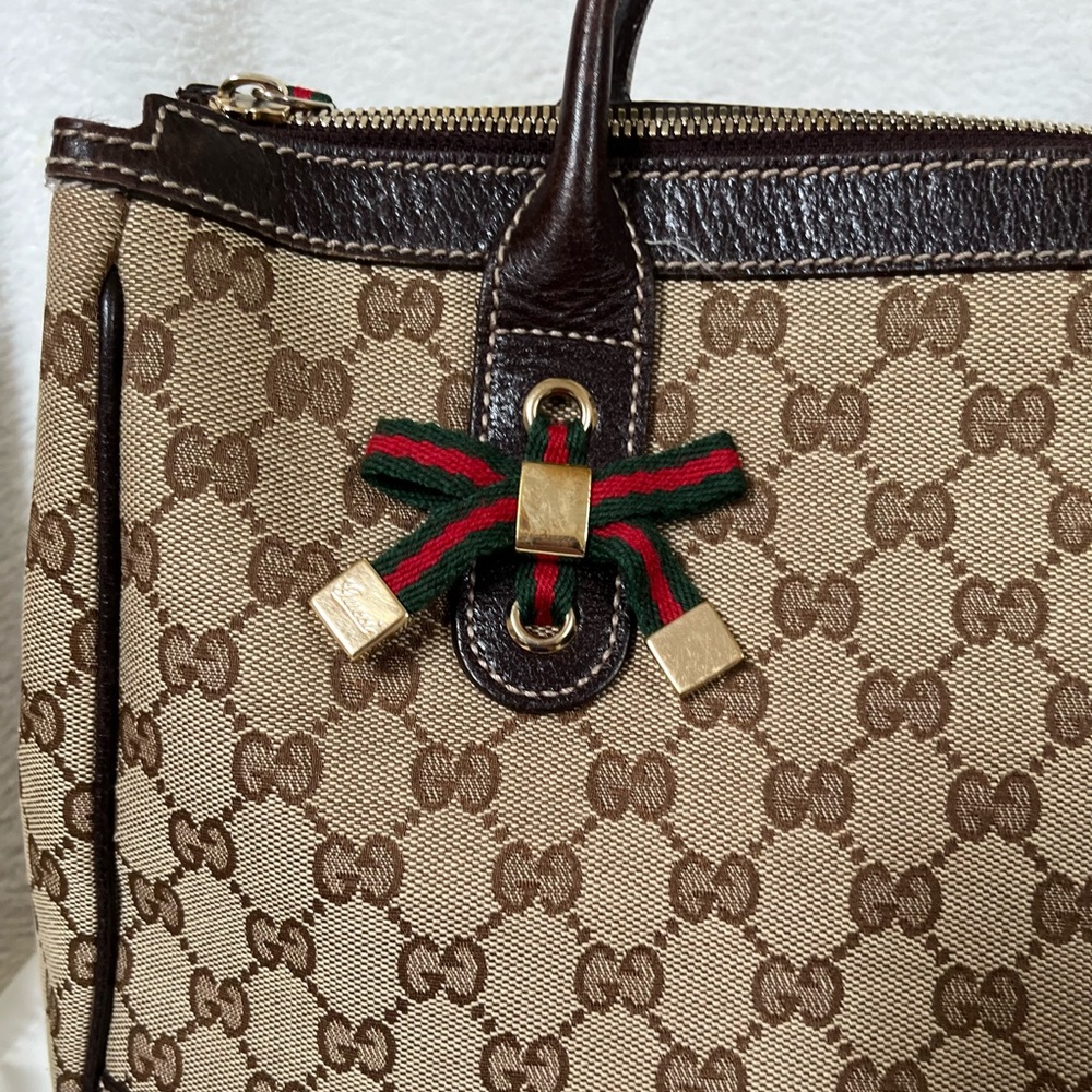 COPY - Authenticated Gucci Princy Sherry Line GG Canvas Leather Beige Dark Brow…
